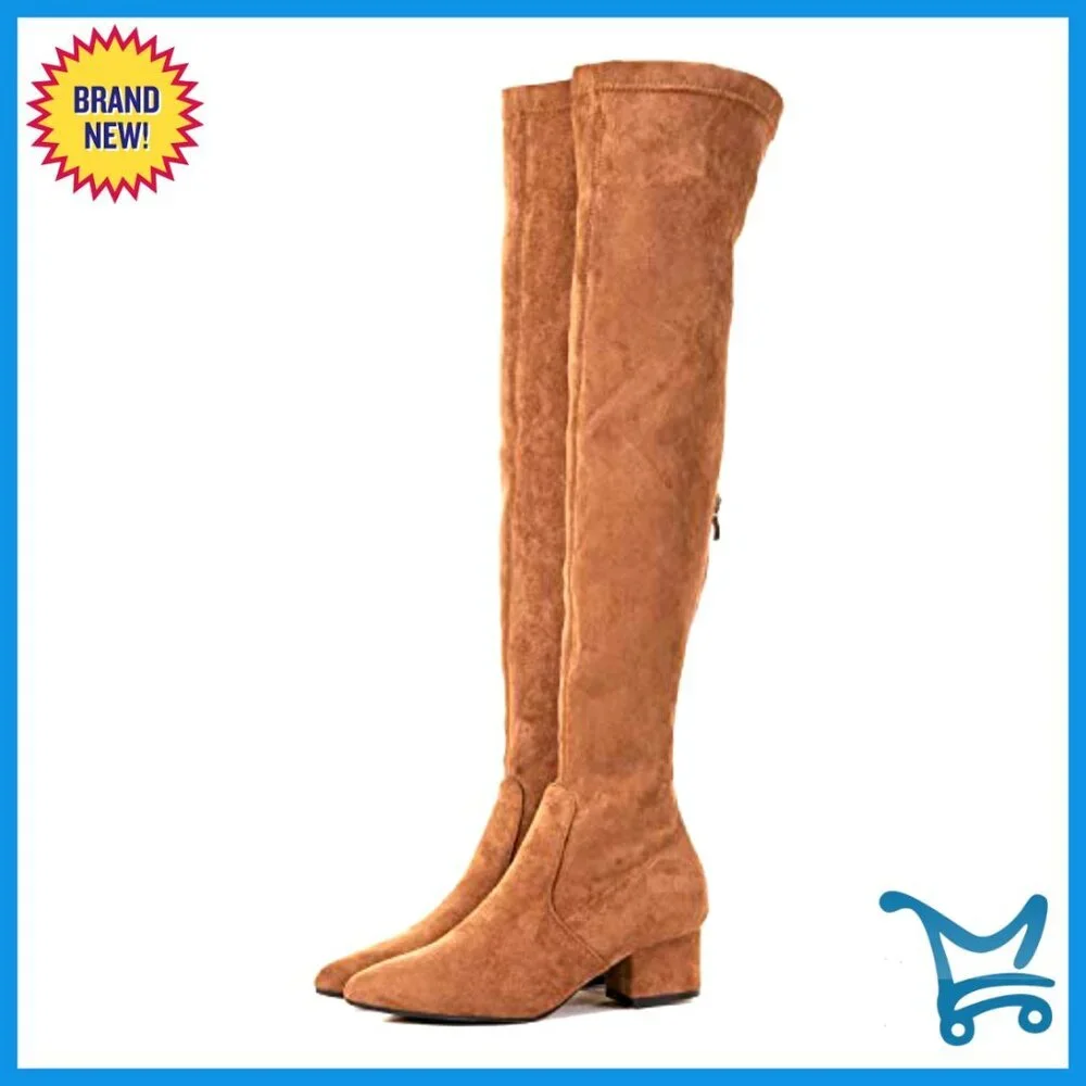 Women's Over the Knee Boots Block Heel Pointed Toe Faux Suede